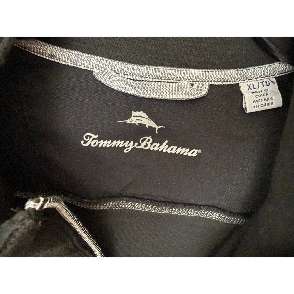 Tommy Bahama Mens XL Black Cotton Tencel 1/4 Zip Pullover Sweater 193-T220818
